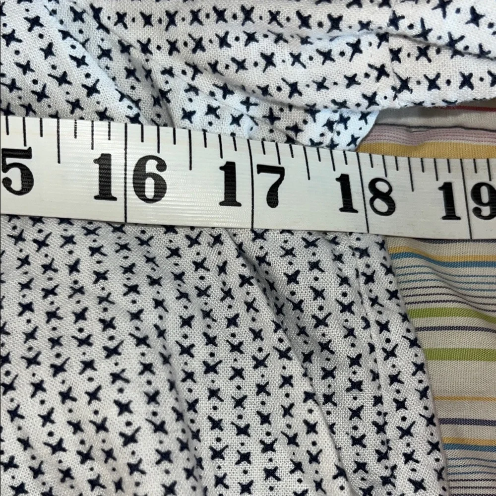 LOFT White and Blue Patterned Puff Sleeve Square neck Peasant‎ Blouse M